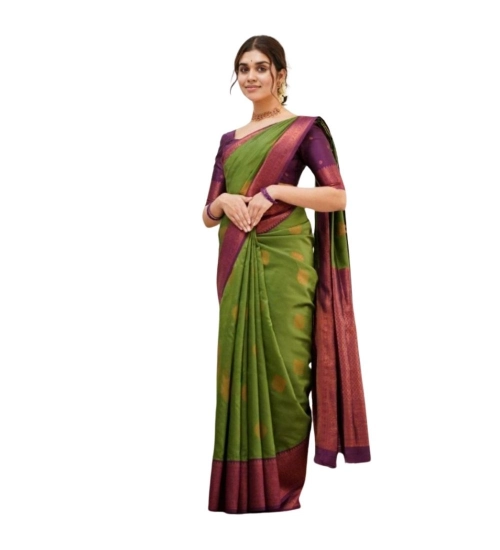 Women's Silk Printed Saree With Unstitched Blouse 5.5Mtr (Green)