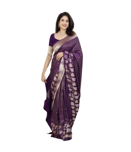 Women's Silk Printed Saree With Unstitched Blouse 5.5Mtr (Purple)