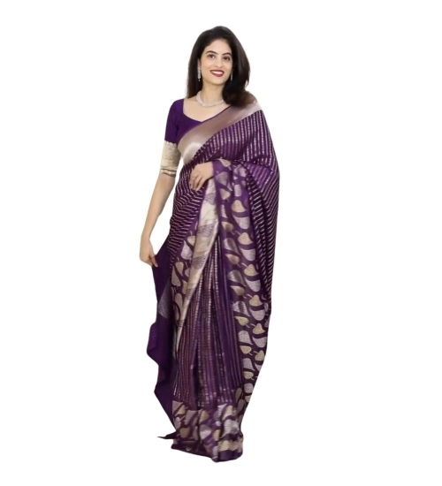 Women's Silk Printed Saree With Unstitched Blouse 5.5Mtr (Purple)