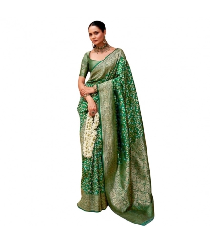 Women's Silk Printed Saree With Unstitched Blouse 5.5Mtr (Green)