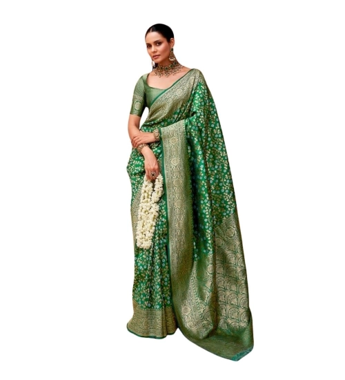 Women's Silk Printed Saree With Unstitched Blouse 5.5Mtr (Green)