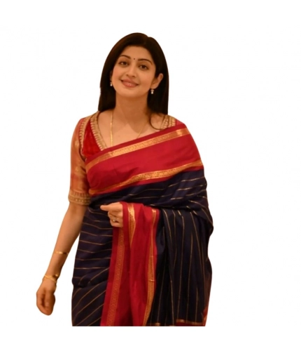 Women's Silk Printed Saree With Unstitched Blouse 5.5Mtr (Navy Blue)