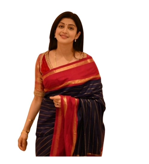 Women's Silk Printed Saree With Unstitched Blouse 5.5Mtr (Navy Blue)