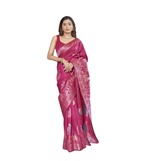 Women's Silk Printed Saree With Unstitched Blouse 5.5Mtr (Rani Pink)