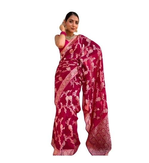 Women's Silk Printed Saree With Unstitched Blouse 5.5Mtr (Pink)