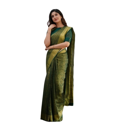 Women's Silk Printed Saree With Unstitched Blouse 5.5Mtr (Green)