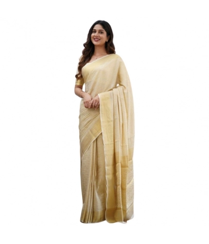 Women's Silk Printed Saree With Unstitched Blouse 5.5Mtr (Cream)