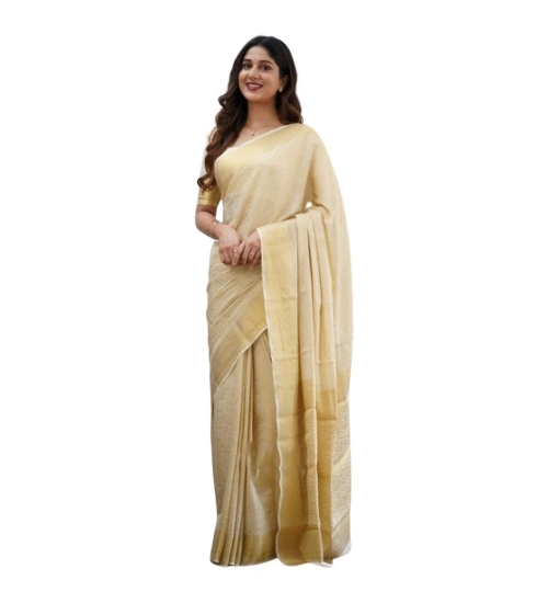 Women's Silk Printed Saree With Unstitched Blouse 5.5Mtr (Cream)