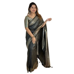 Women's Silk Printed Saree With Unstitched Blouse 5.5Mtr (Black)