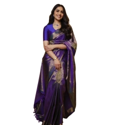 Women's Silk Printed Saree With Unstitched Blouse 5.5Mtr (Purple)