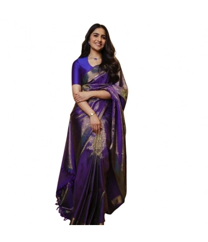Women's Silk Printed Saree With Unstitched Blouse 5.5Mtr (Purple)
