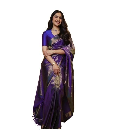 Women's Silk Printed Saree With Unstitched Blouse 5.5Mtr (Purple)