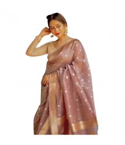 Women's Cotton  Printed Saree With Unstitched Blouse 5.5Mtr (Rose Gold)