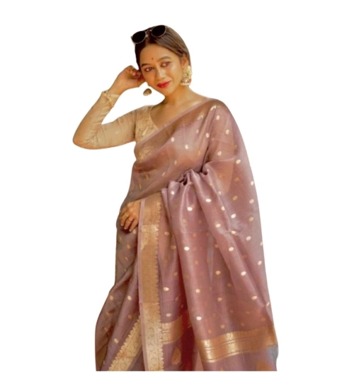 Women's Cotton  Printed Saree With Unstitched Blouse 5.5Mtr (Rose Gold)