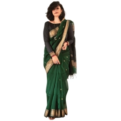 Women's Silk Printed Saree With Unstitched Blouse 5.5Mtr (Dark Green)