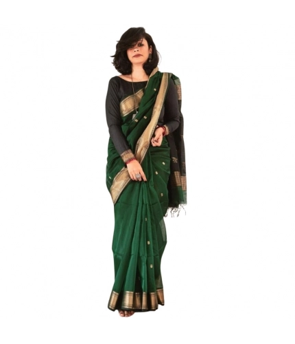 Women's Silk Printed Saree With Unstitched Blouse 5.5Mtr (Dark Green)