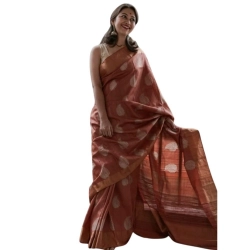 Women's Silk Printed Saree With Unstitched Blouse 5.5Mtr (Maroon)