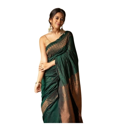 Women's Silk Printed Saree With Unstitched Blouse 5.5Mtr (Green)