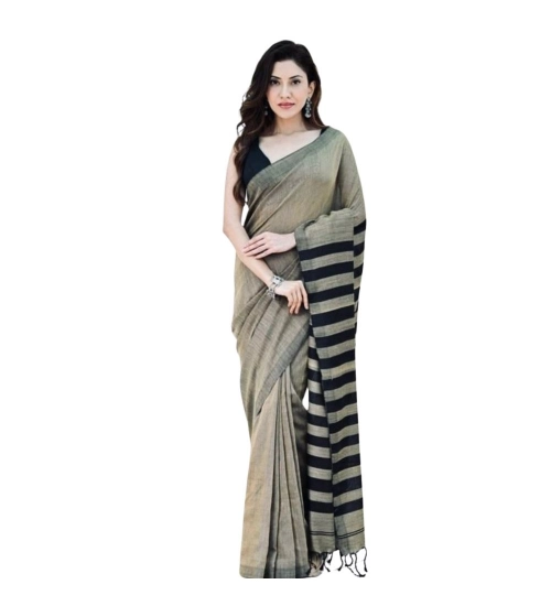 Women's Silk Printed Saree With Unstitched Blouse 5.5Mtr (Gold-Black)