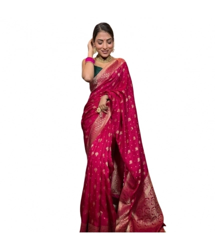 Women's Silk Printed Saree With Unstitched Blouse 5.5Mtr (Rani Pink)