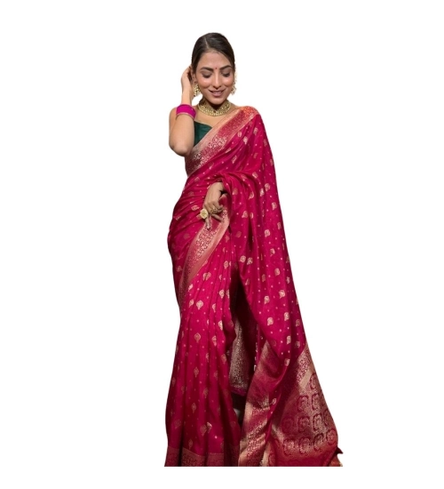 Women's Silk Printed Saree With Unstitched Blouse 5.5Mtr (Rani Pink)