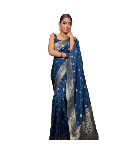 Women's Silk Printed Saree With Unstitched Blouse 5.5Mtr (Rama)