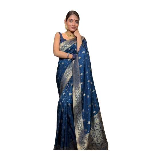Women's Silk Printed Saree With Unstitched Blouse 5.5Mtr (Rama)