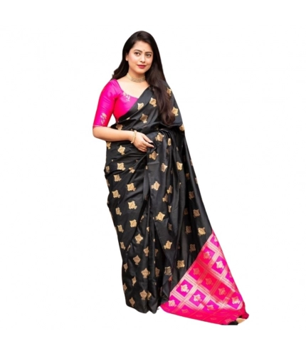 Women's Silk Printed Saree With Unstitched Blouse 5.5Mtr (Pink)