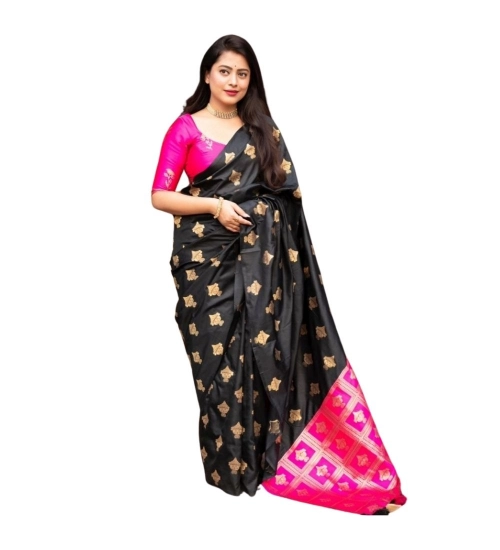 Women's Silk Printed Saree With Unstitched Blouse 5.5Mtr (Pink)