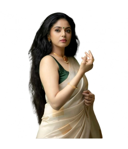 Women's Silk Printed Saree With Unstitched Blouse 5.5Mtr (Off White)