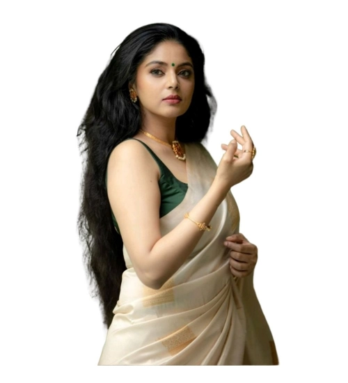 Women's Silk Printed Saree With Unstitched Blouse 5.5Mtr (Off White)