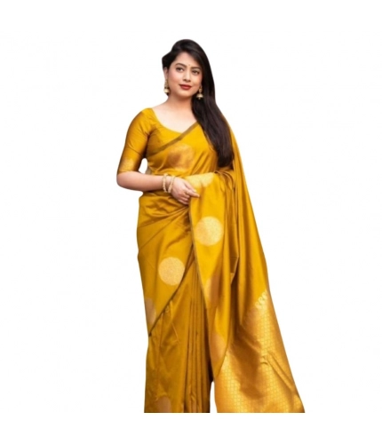 Women's Silk Printed Saree With Unstitched Blouse 5.5Mtr (Yellow)