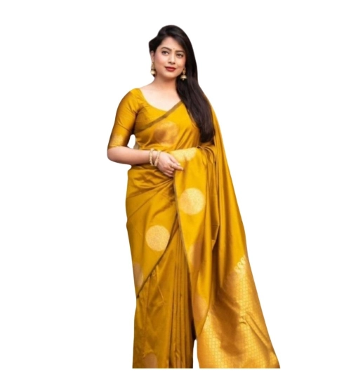 Women's Silk Printed Saree With Unstitched Blouse 5.5Mtr (Yellow)