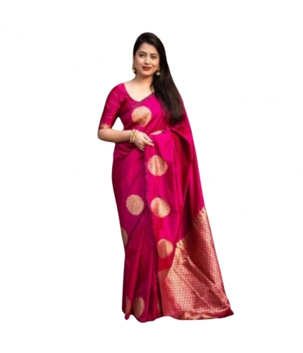 Women's Silk Printed Saree With Unstitched Blouse 5.5Mtr (Pink)