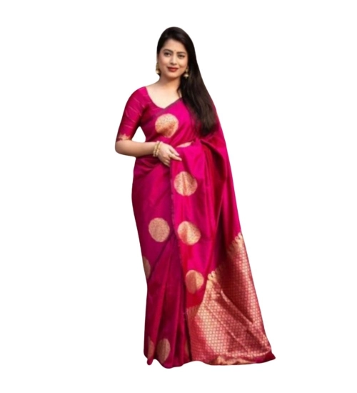Women's Silk Printed Saree With Unstitched Blouse 5.5Mtr (Pink)