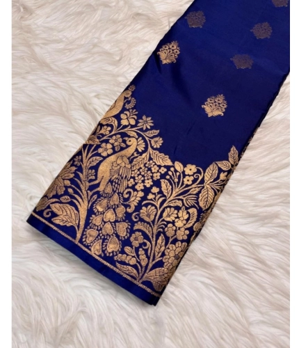 Women's Silk Printed Saree With Unstitched Blouse 5.5Mtr (Royal Blue)