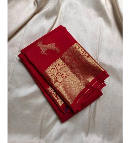 Women's Silk Printed Saree With Unstitched Blouse 5.5Mtr (Red)