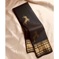 Women's Silk Printed Saree With Unstitched Blouse 5.5Mtr (Black)