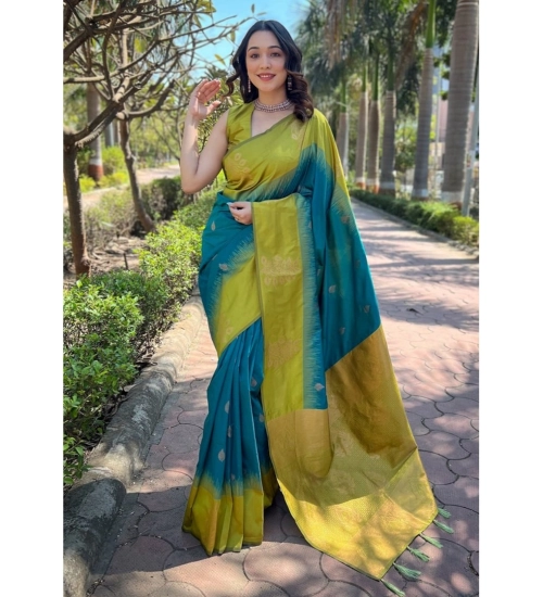 Women's Silk Printed Saree With Unstitched Blouse 5.5Mtr (Rama)