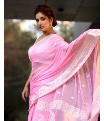 Women's Cotton  Printed Saree With Unstitched Blouse 5.5Mtr (Pink)