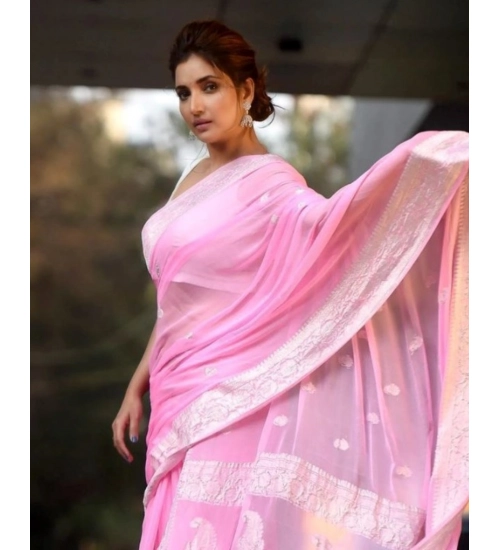 Women's Cotton  Printed Saree With Unstitched Blouse 5.5Mtr (Pink)