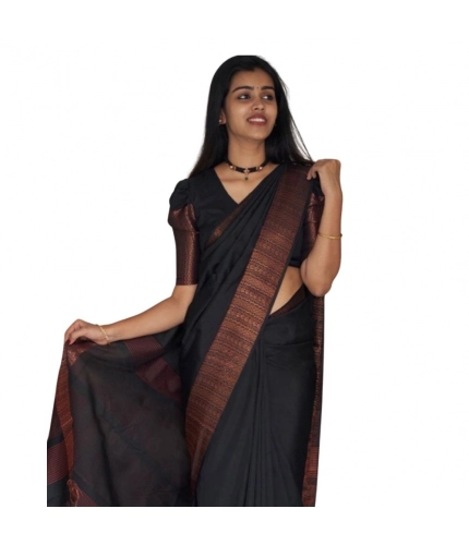 Women's Silk Printed Saree With Unstitched Blouse 5.5Mtr (Black)