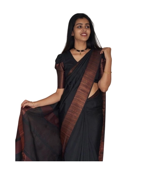 Women's Silk Printed Saree With Unstitched Blouse 5.5Mtr (Black)