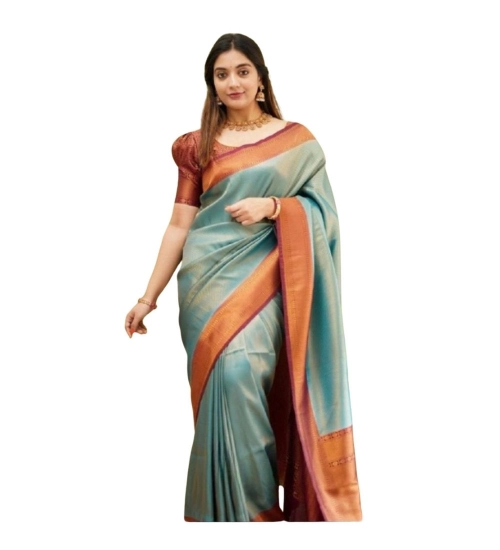 Women's Silk Printed Saree With Unstitched Blouse 5.5Mtr (Rama)