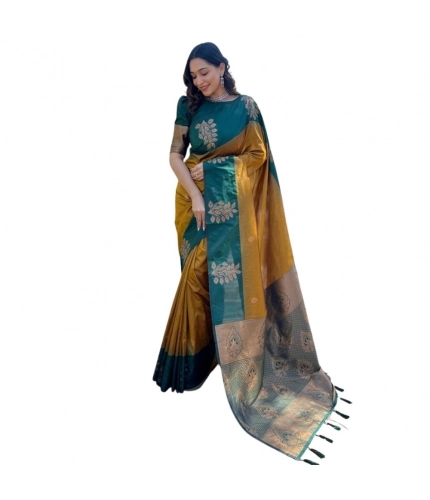 Women's Silk Printed Saree With Unstitched Blouse 5.5Mtr (Yellow)