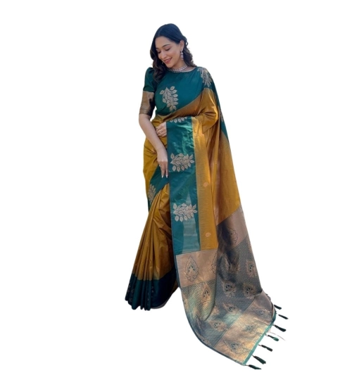 Women's Silk Printed Saree With Unstitched Blouse 5.5Mtr (Yellow)