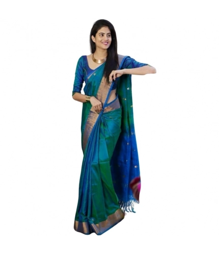 Women's Silk Printed Saree With Unstitched Blouse 5.5Mtr (Blue)