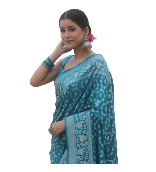 Women's Silk Printed Saree With Unstitched Blouse 5.5Mtr (Sky Blue)