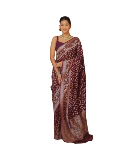 Women's Silk Printed Saree With Unstitched Blouse 5.5Mtr (Maroon)