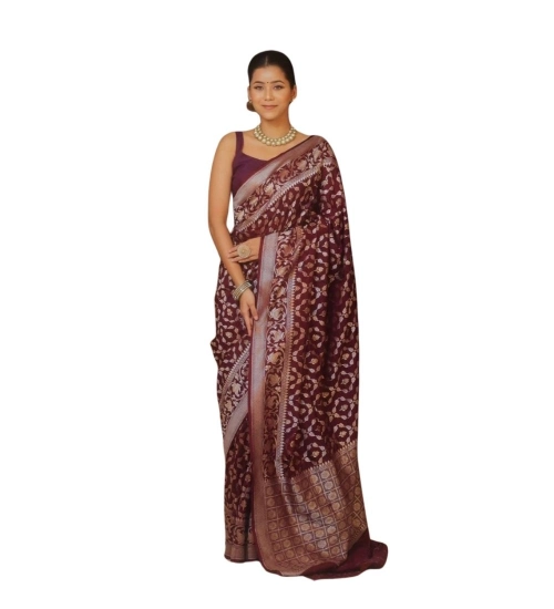 Women's Silk Printed Saree With Unstitched Blouse 5.5Mtr (Maroon)